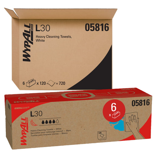 Wypall L30 Heavy Duty Cleaning Towels - 6 Boxes X 120 Sheets
