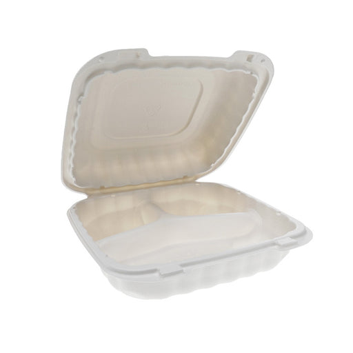 MFPP Plastic 3 Compartment Take-Out Container 8" X 8" X 2.75"  - 150/Case