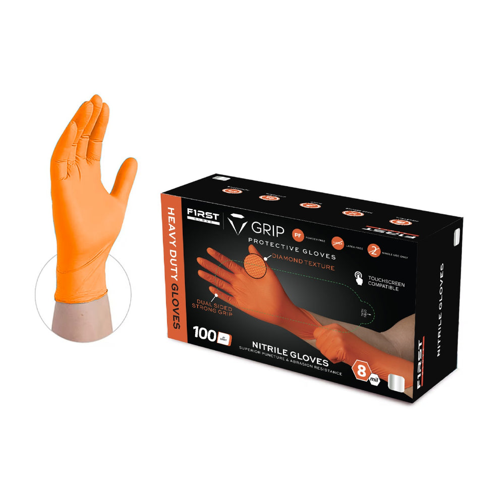 First Glove Heavy Duty Industrial 8 Mil Orange Gloves - 10 Boxes/Case