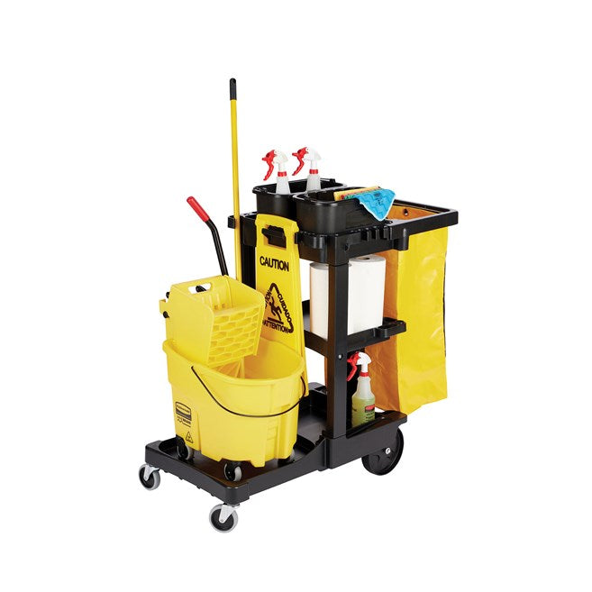 Rubbermaid Janitor Cleaning Cart with Zippered Vinyl Bag
