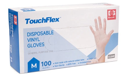 Touchflex Clear Vinyl Gloves Powder Free 4 Mil - 100/Box