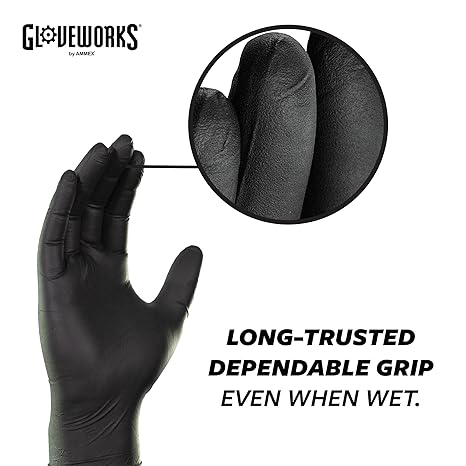 GlovePlus Industrial 5 Mil Black Nitrile Gloves - 10 Boxes/Case