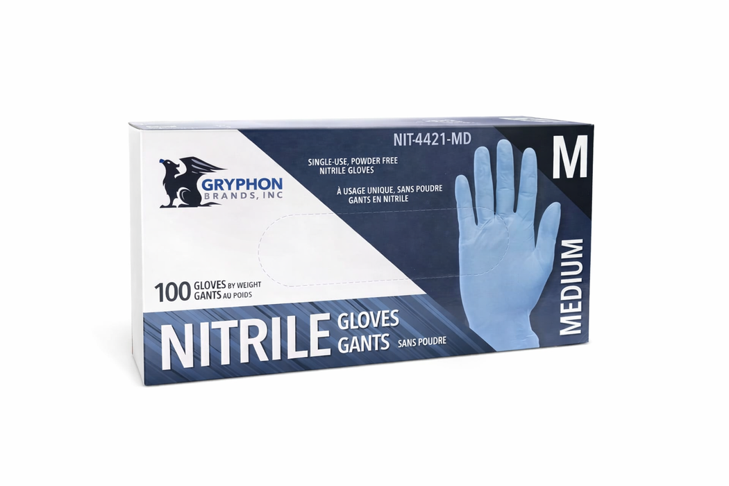 Gryphon 4 Mil Powder Free Blue Nitrile Gloves - 100 Gloves/Box