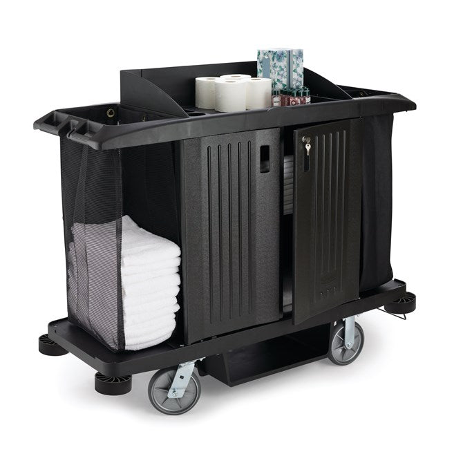 Rubbermaid Executive Traditional Series Housekeeping Cart with Doors - Black