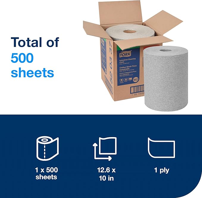 Tork Industrial Cleaning Wipers Centerfeed Gray - 1 Roll X 500 Sheets