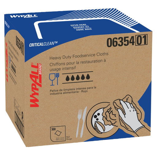 06354 Wypall X70 Foodservice Wipers White/Red - 300/Box