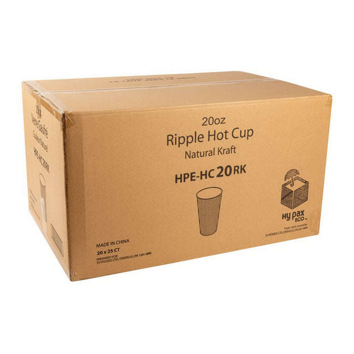 20 oz - Nature Kraft Ripple Hot Cup - 500/case