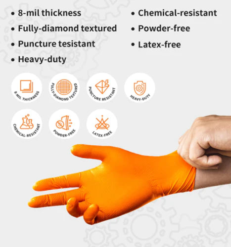 First Glove Heavy Duty Industrial 8 Mil Orange Gloves - 10 Boxes/Case
