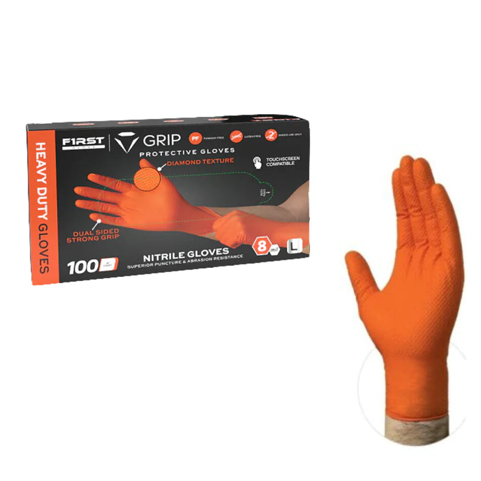 First Glove Heavy Duty Industrial 8 Mil Orange Gloves - 10 Boxes/Case