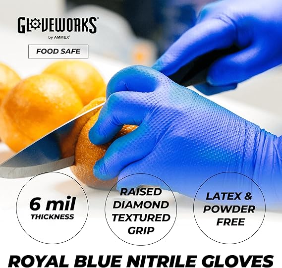 Gloveworks Heavy Duty Industrial 6 Mil Royal Blue Nitrile Gloves - 10 Boxes/Case