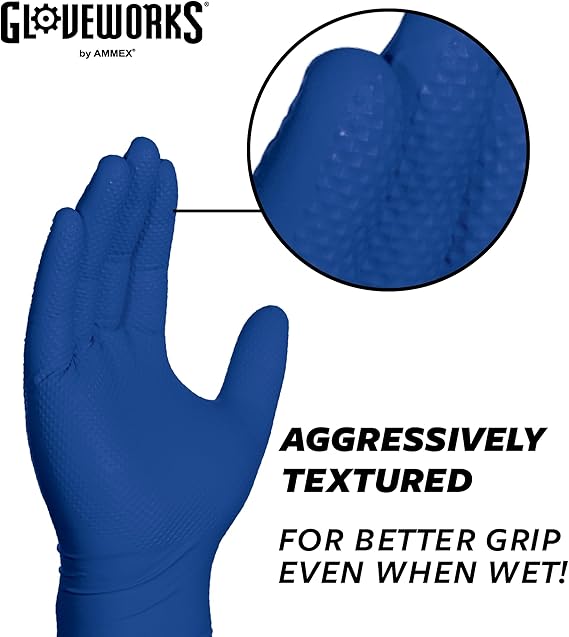 Gloveworks Heavy Duty Industrial 6 Mil Royal Blue Nitrile Gloves - 10 Boxes/Case