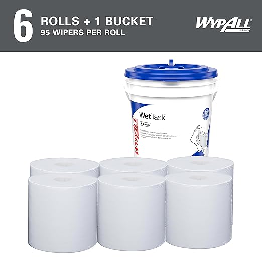 Wypall Power Clean WetTask Wipers for Disinfectants, Sanitizers and Solvents - 6 Rolls X 140 Wipes