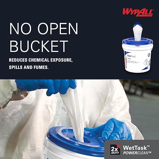 Wypall Power Clean WetTask Wipers for Disinfectants, Sanitizers and Solvents - 6 Rolls X 140 Wipes