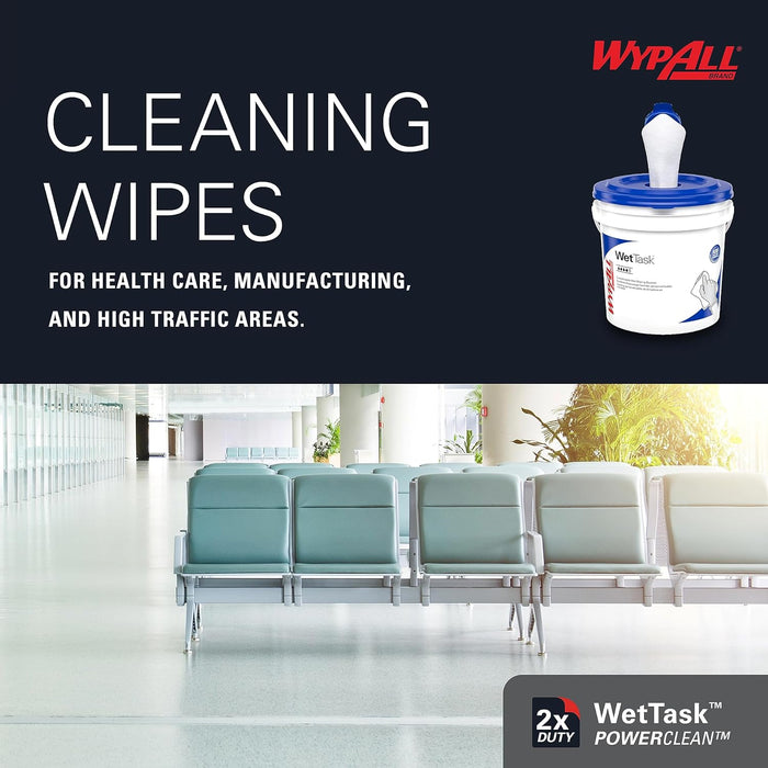 Wypall Power Clean WetTask Wipers for Disinfectants, Sanitizers and Solvents - 6 Rolls X 140 Wipes