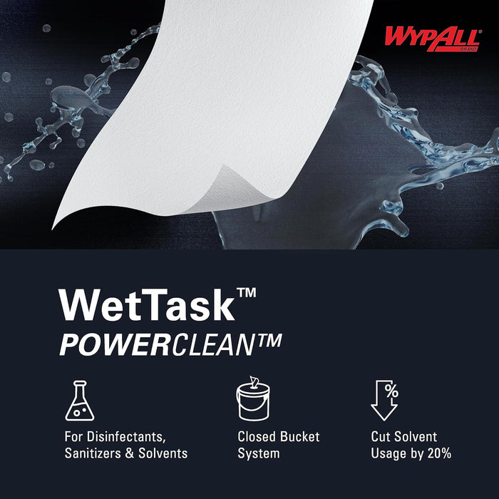 Wypall Power Clean WetTask Wipers for Disinfectants, Sanitizers and Solvents - 6 Rolls X 140 Wipes