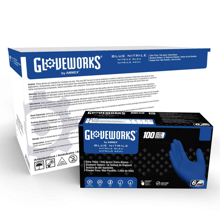 Gloveworks Heavy Duty Industrial 6 Mil Royal Blue Nitrile Gloves - 10 Boxes/Case
