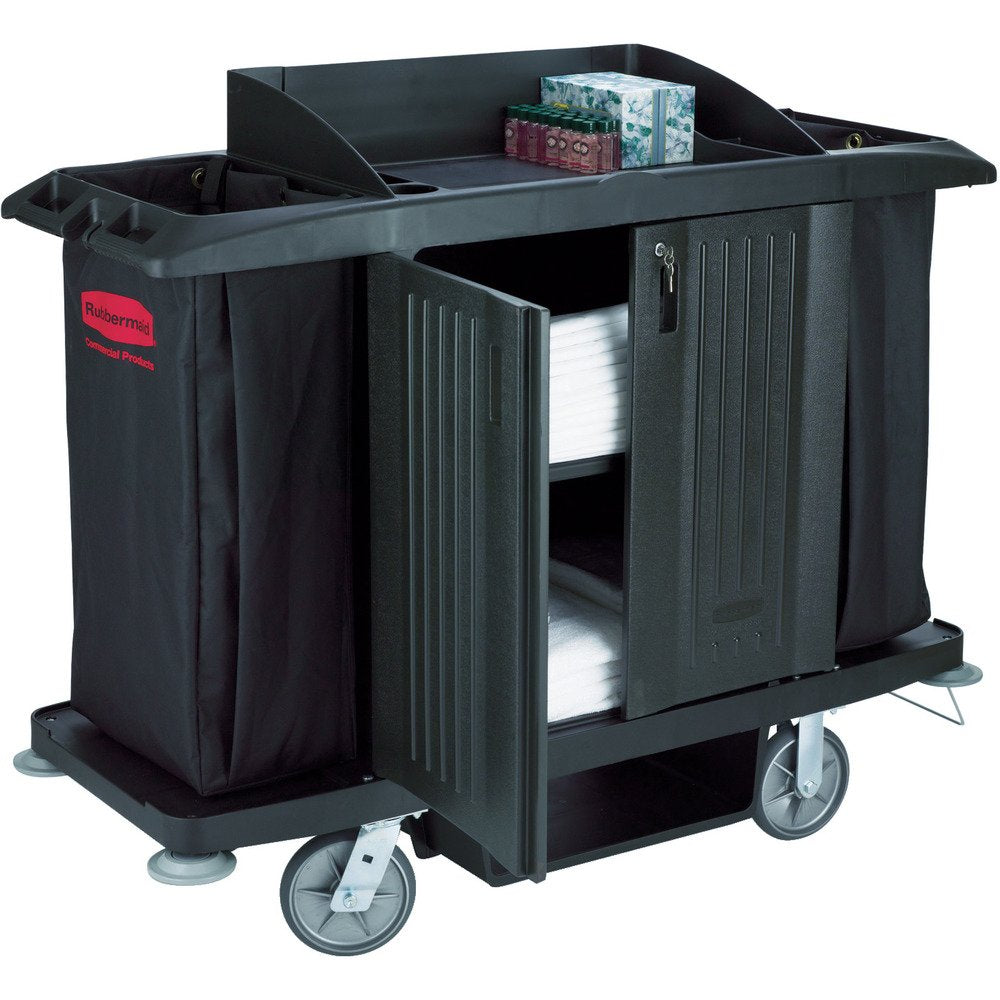 Rubbermaid Executive Traditional Series Housekeeping Cart with Doors - Black