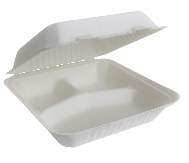 MFPP Plastic 3 Compartment Take-Out Container 9" X 9" X 3"  - 150/Case