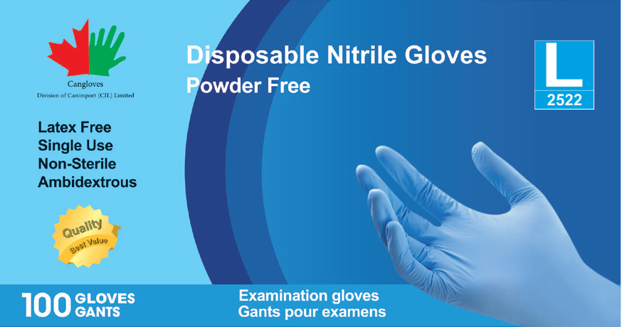 Cangloves Blue Nitrile Powder Free Examination Gloves 4 Mil  - Health Canada Approved
