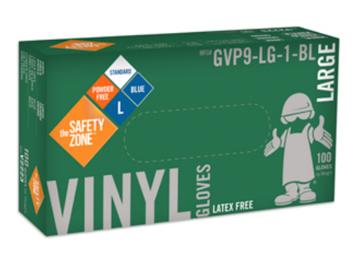 Safety Zone 3 Mil Powder Free Blue Vinyl Gloves - 10 Boxes/Case