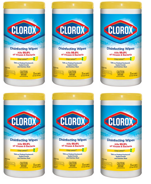 Clorox Disinfecting Wipes - Health Canada Covid Approved - 6 X 75 Wipes