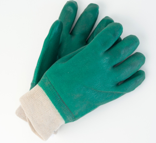 Green Double Dipped PVC Gloves with Knit Wrist 10 Inch - 12 Pairs/Pack