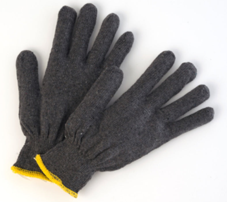 Poly/Cotton Grey String Knit Gloves - 12 Pairs/Pack