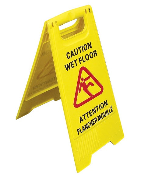 Bilingual "Caution Wet Floor" 2 Sided Floor Sign