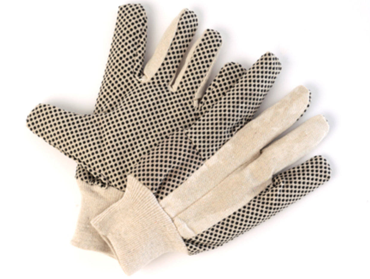 Mens Cotton Drill Gloves with Knit Wrist & Dots - 12 Pairs/Pack