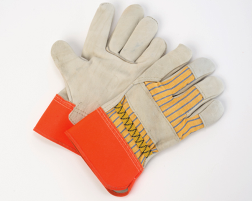 Mens Leather Fitters Glove Cowhide with Orange Cuff  - 12 Pairs/Pack