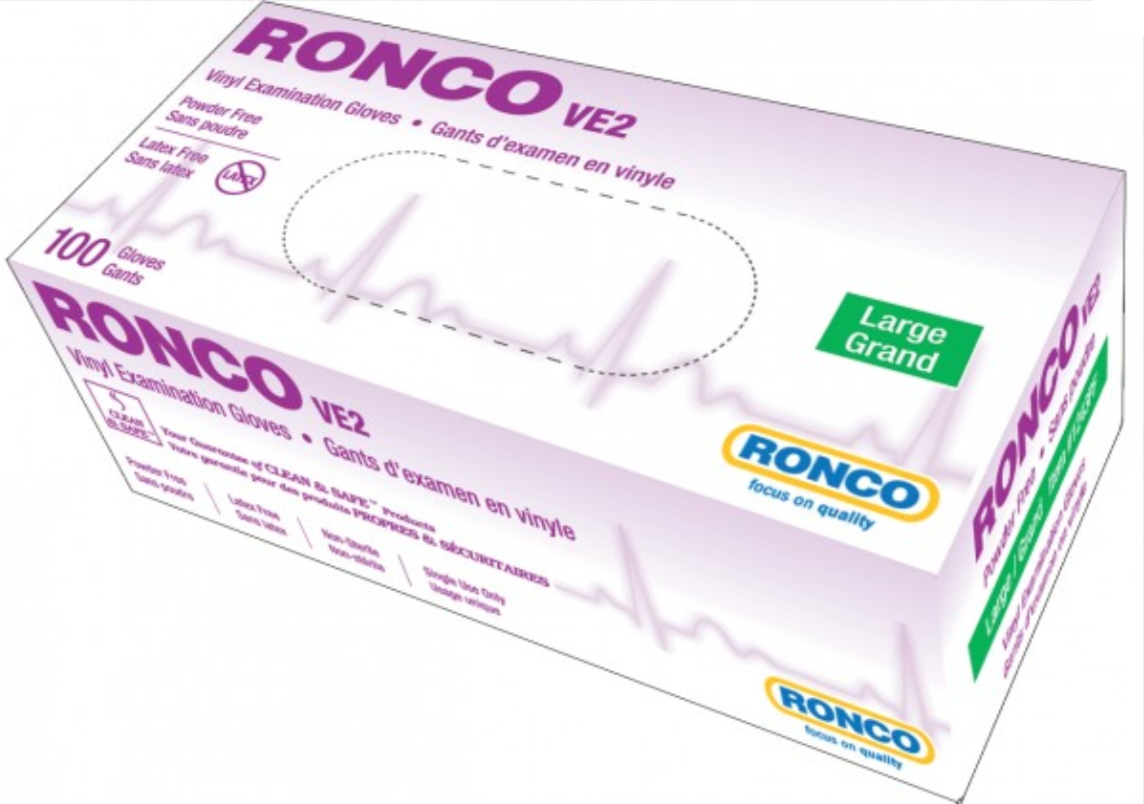Ronco VE2 4 Mil Powder Free Vinyl Clear Disposable Gloves (Medical Grade) - 10 Boxes/Case