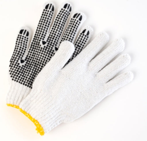Poly/Cotton Bleached String Knit Gloves with Dots - 12 Pairs/Pack